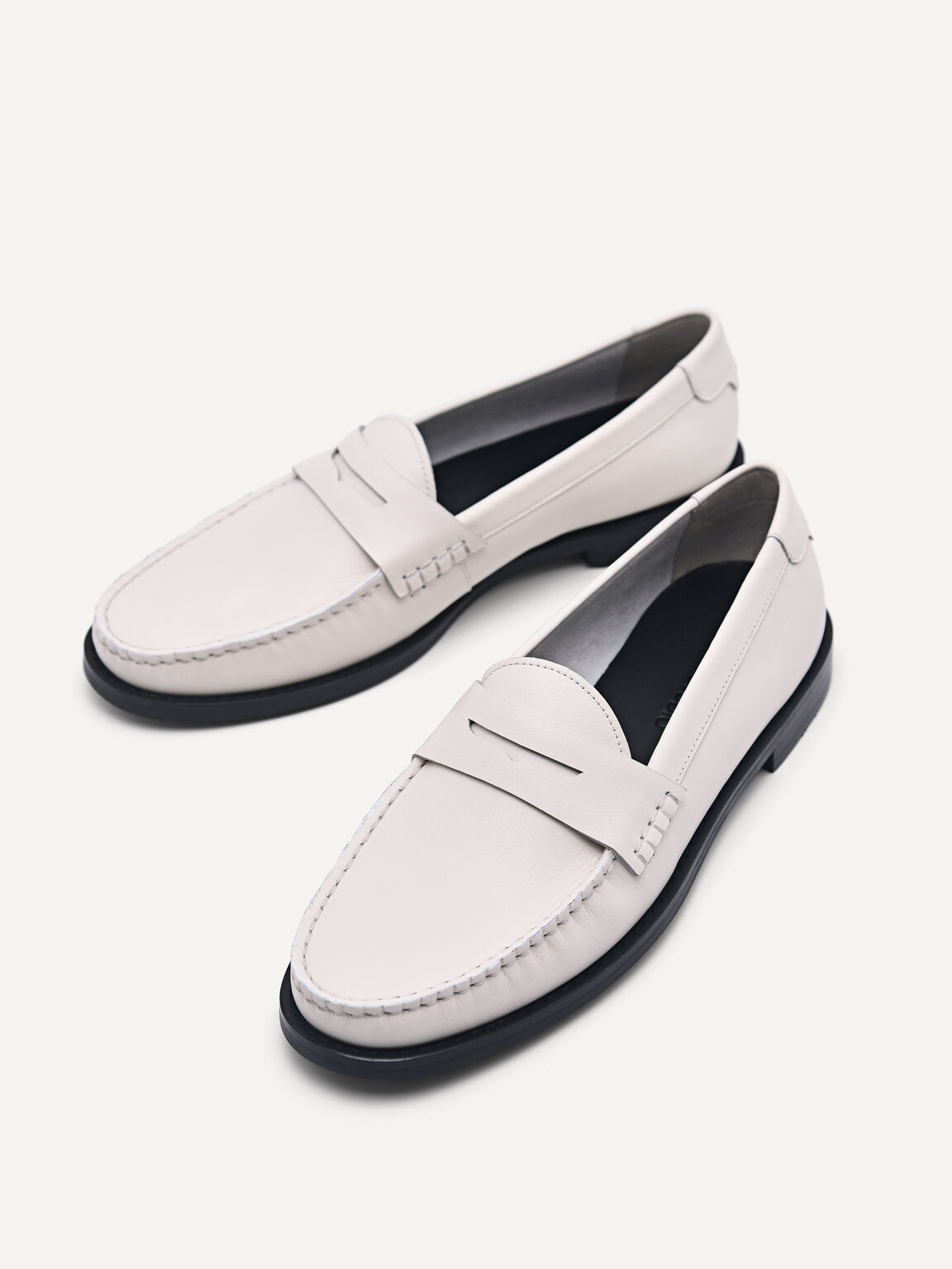 Leather Penny Loafers, Chalk