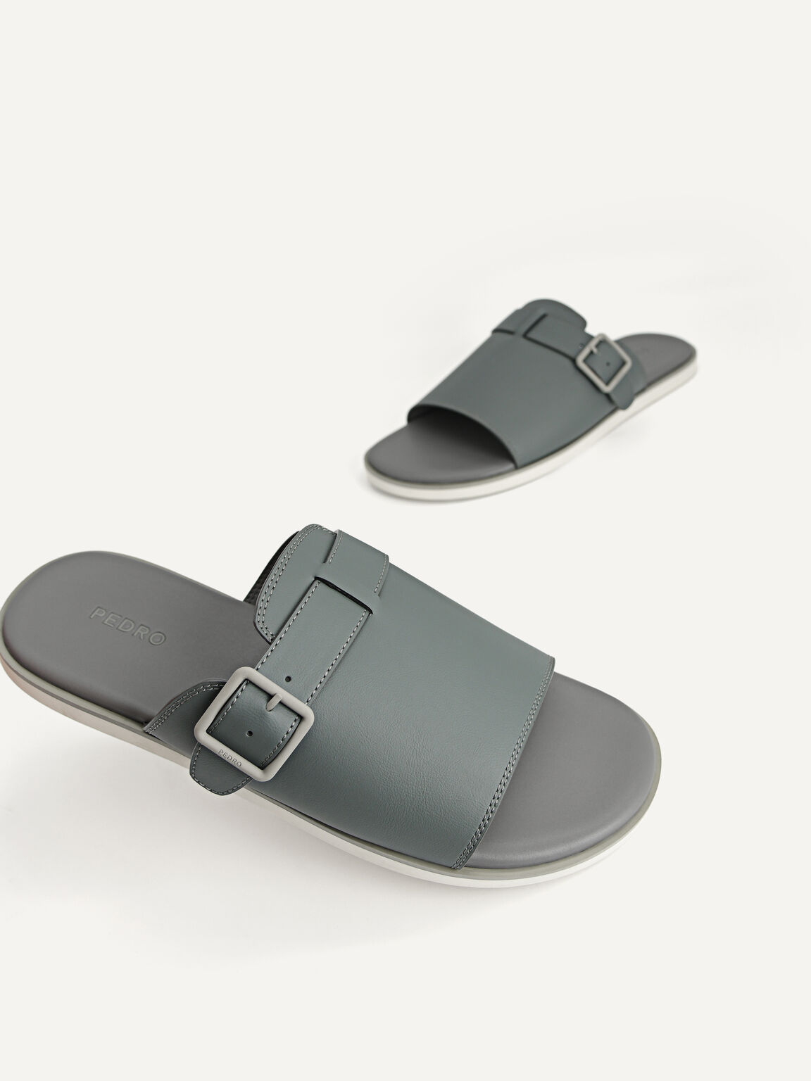 Monochrome Slide Sandals, Dark Grey, hi-res