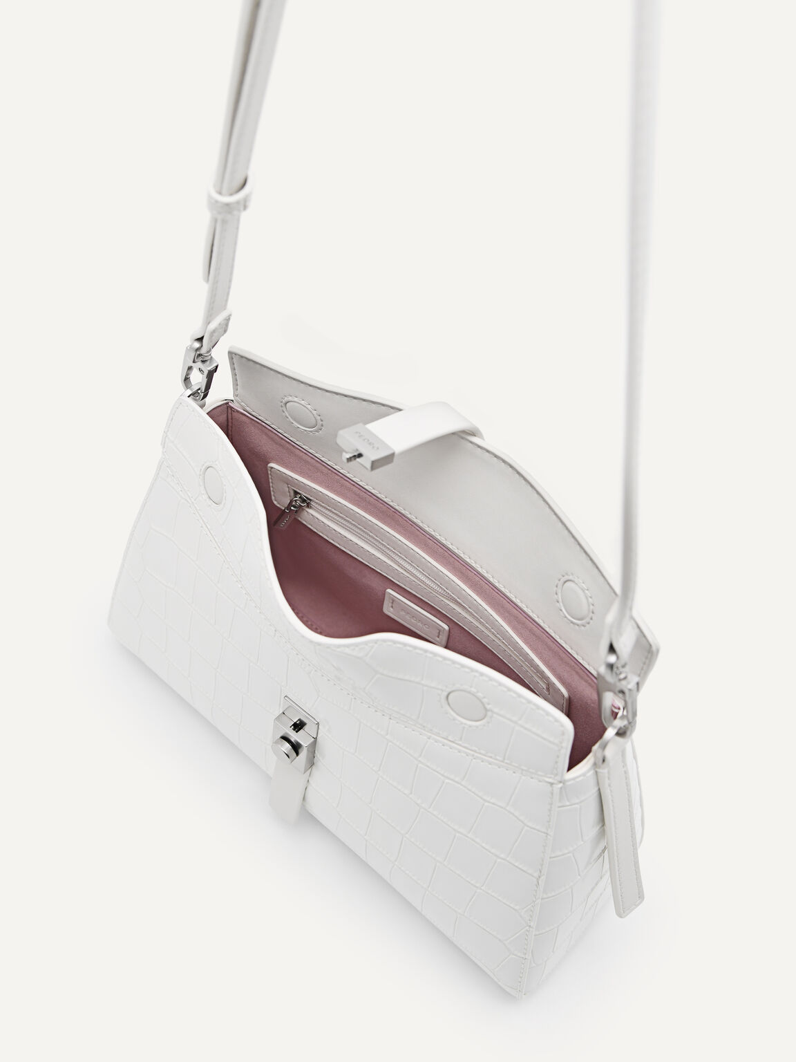 Leather Top Handle Bag, White