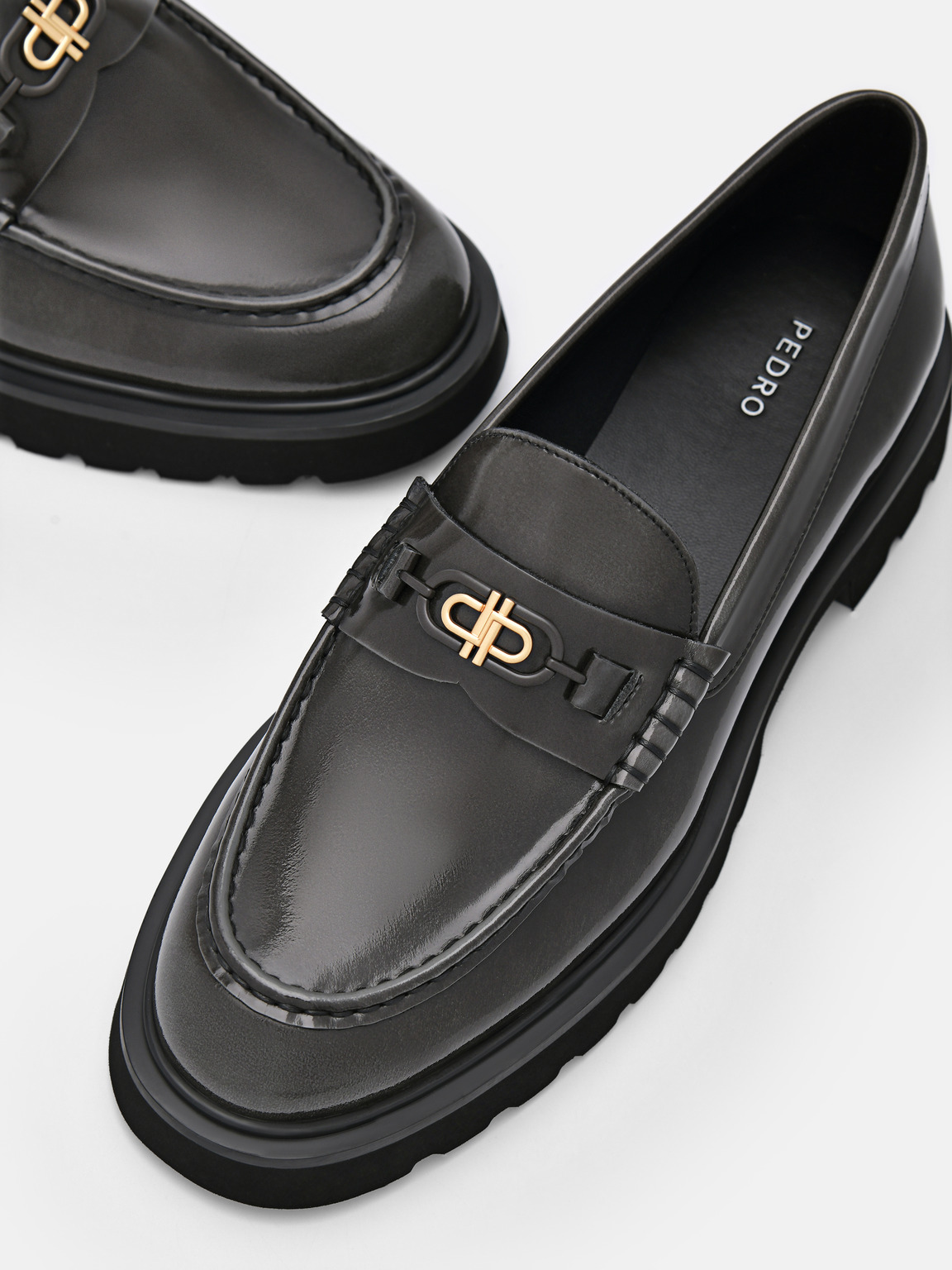 PEDRO標誌皮革樂福鞋, 深灰色