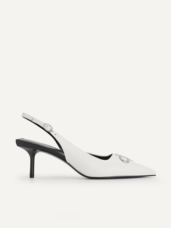 PEDRO Icon Leather Pointed Slingback Pumps, Chalk