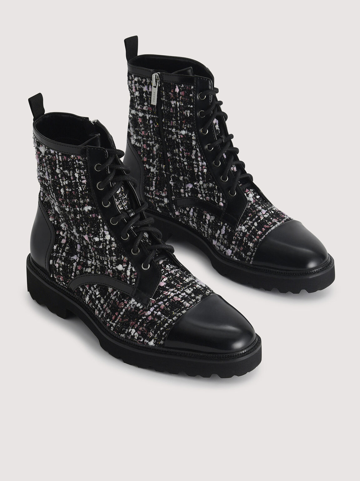Tweed Lace Up Boots, Black