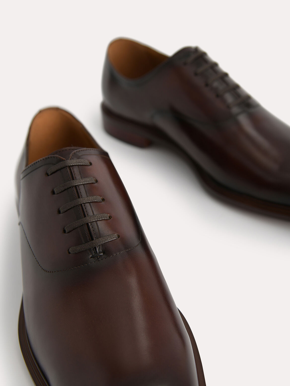 Burnished Leather Oxfords, Brown