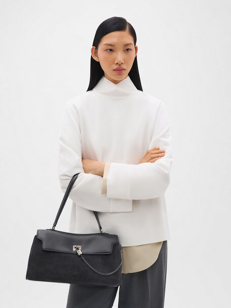 Mirelle Leather Shoulder Bag, Dark Grey