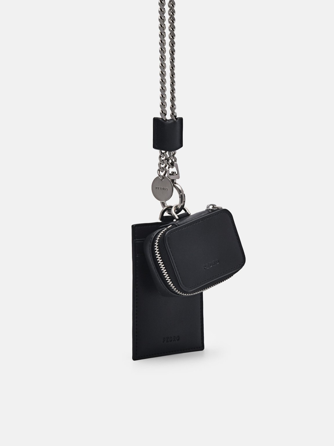 Leather Lanyard with Card Holder, Black