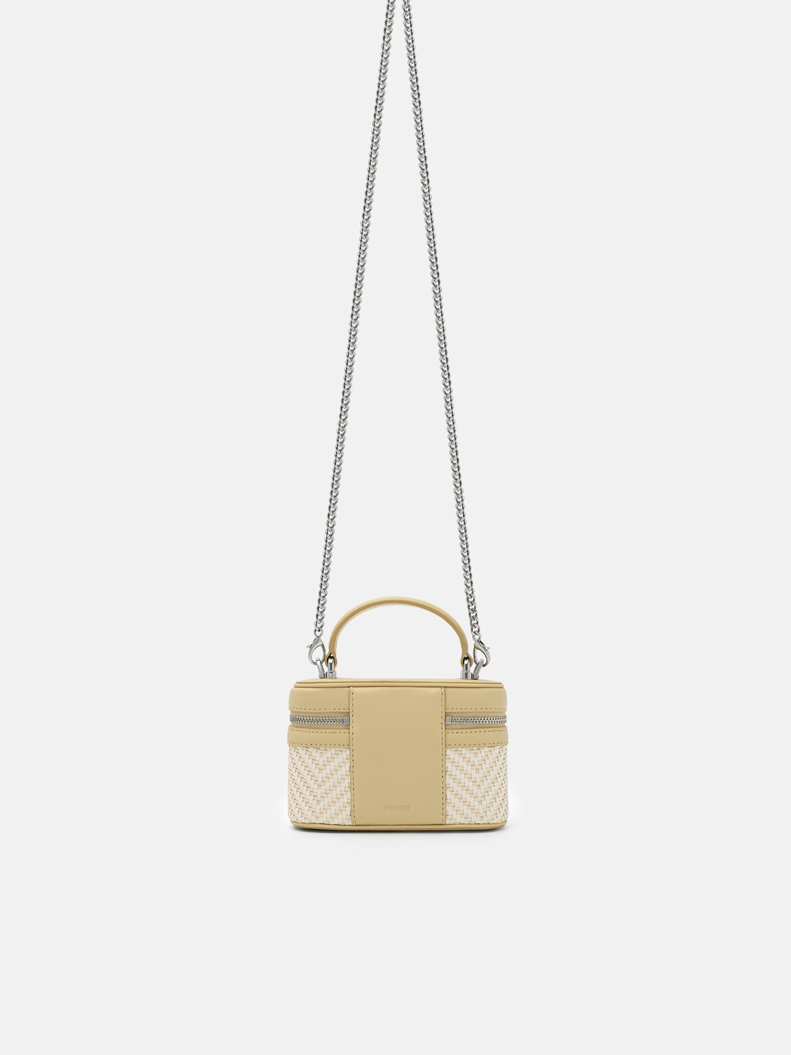 Ari Leather Woven Vanity Case, Yellow