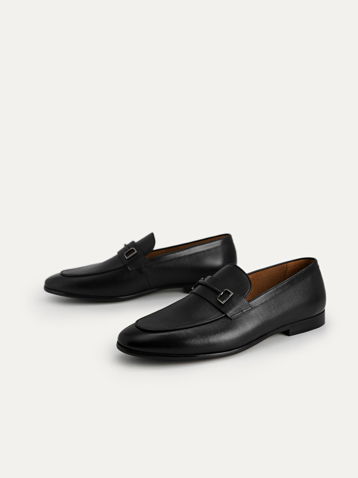 Textured Leather Loafers with Metal Bit, Black
