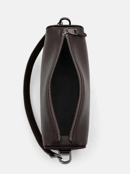 Maven Leather Crossbody Bag, Espresso Brown Embossed