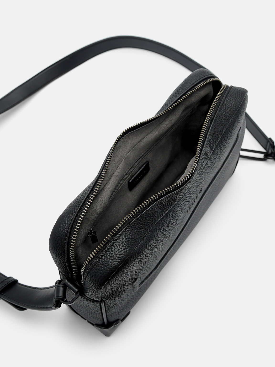 Taper Leather Sling Bag, Black