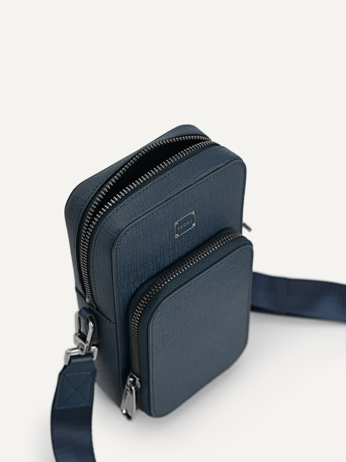 Textured Leather Sling Pouch, Navy