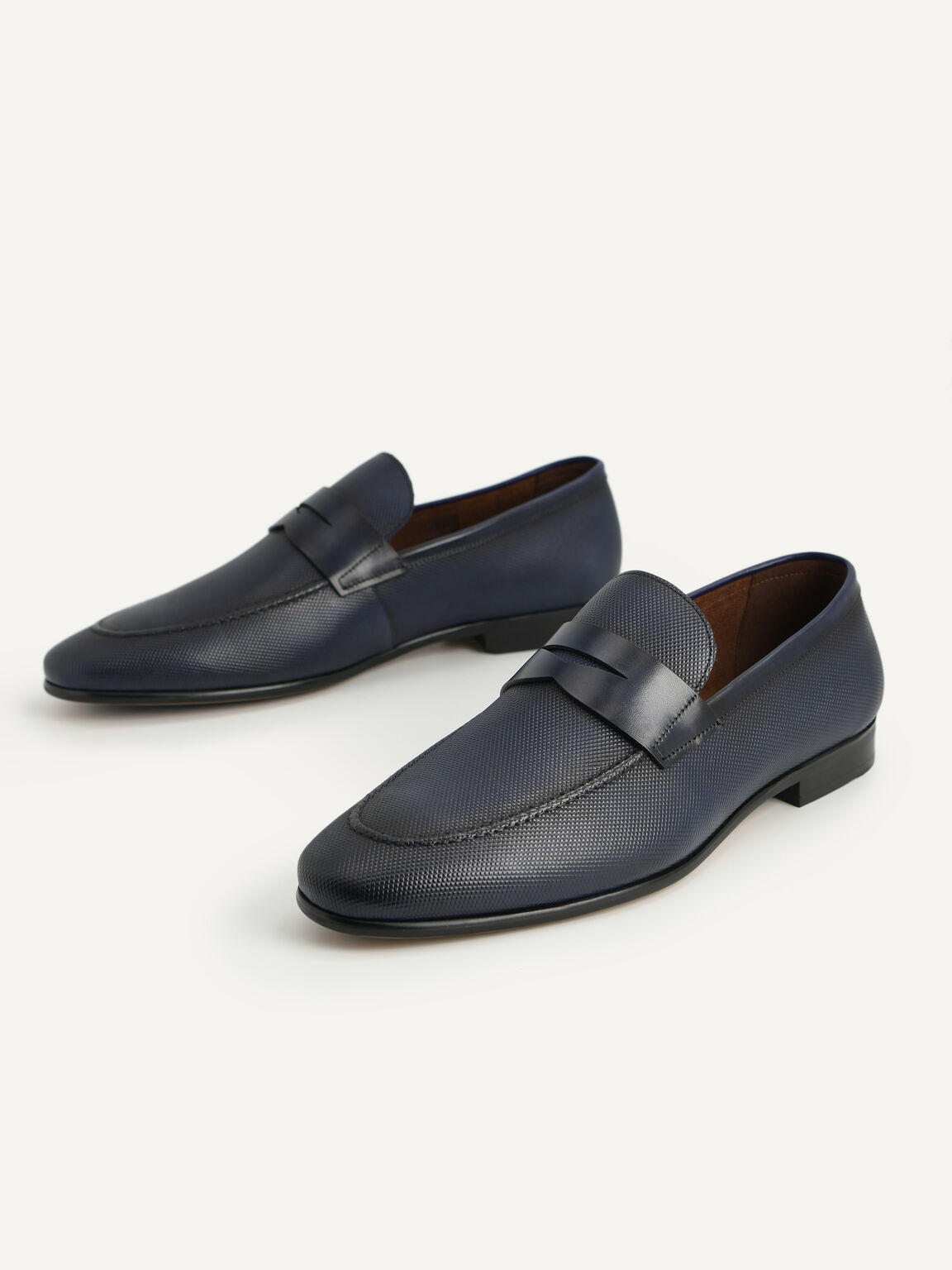 Textured Leather Penny Loafers, Navy