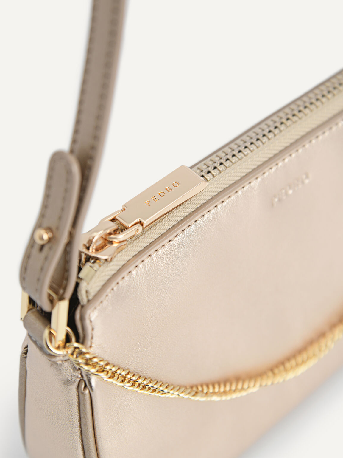 Maddy Leather Chain Detailed Shoulder Bag, Gold