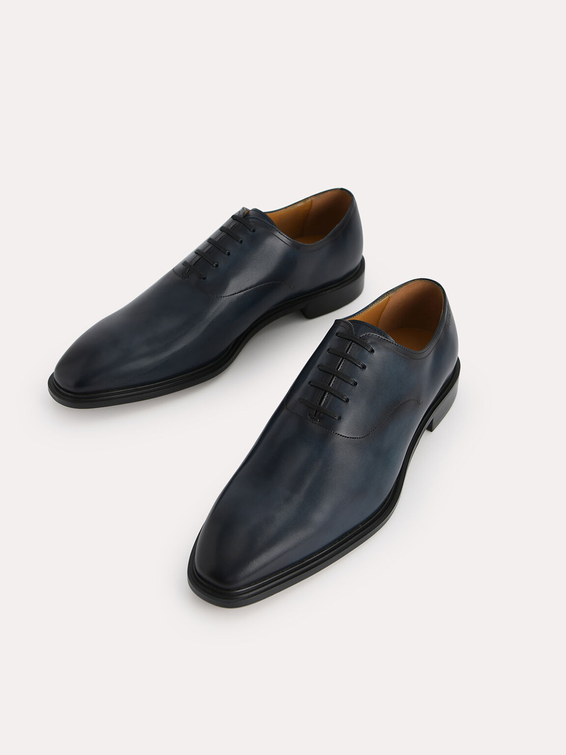 Burnished Leather Oxfords, Navy