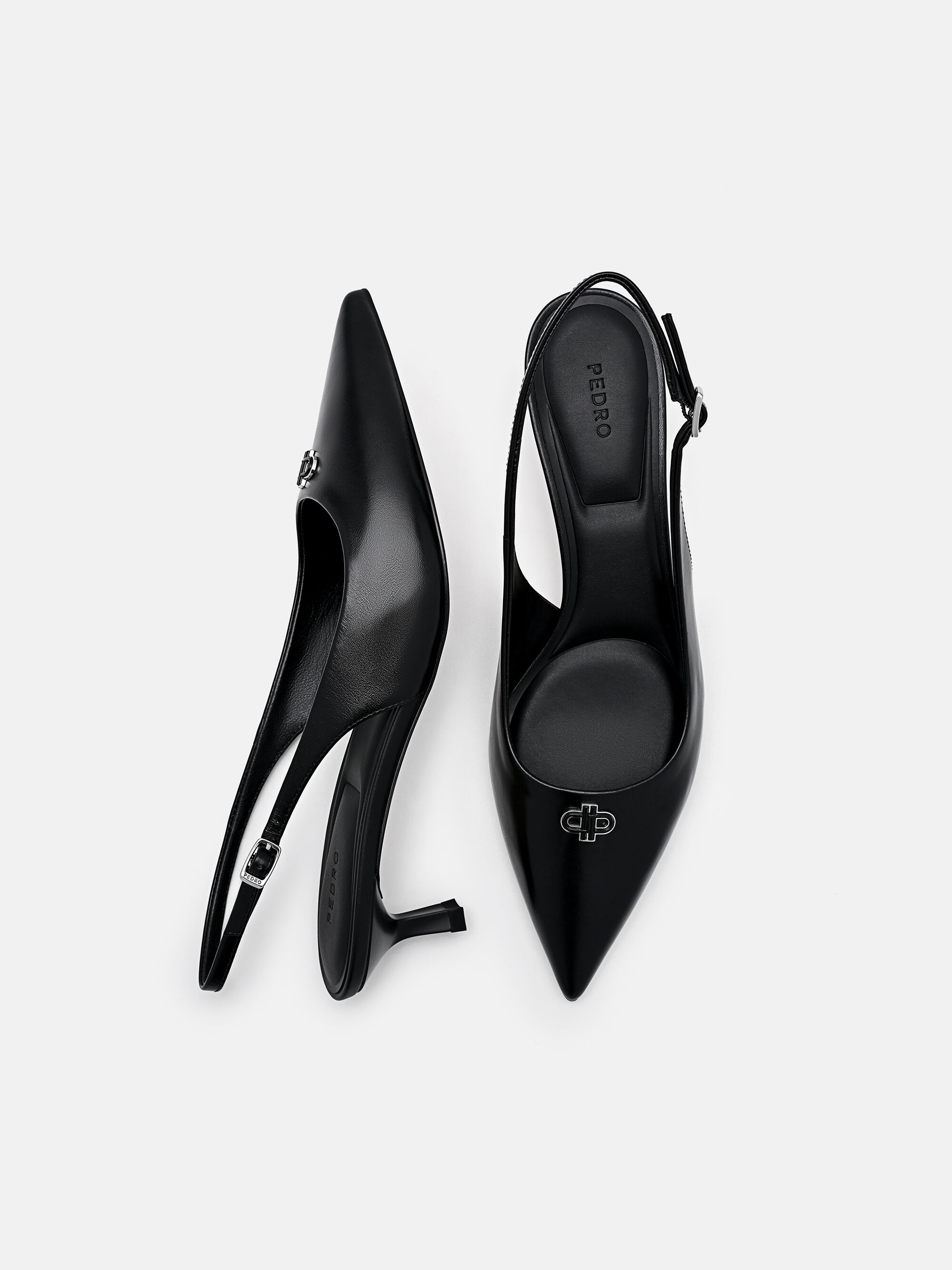 Black Leather Slingback Heel Pumps - PEDRO US