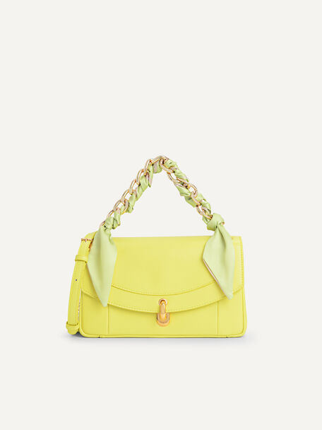 Shoulder Bag with Scarf Handle, Light Yellow, hi-res