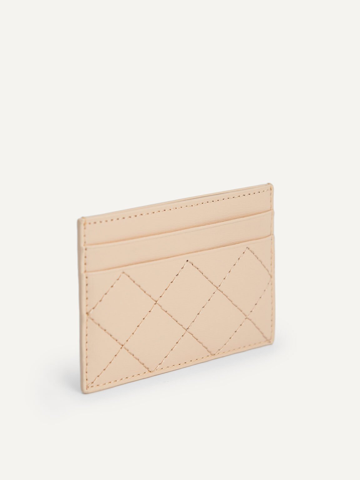 Criss-Cross Pattern Leather Cardholder, Nude