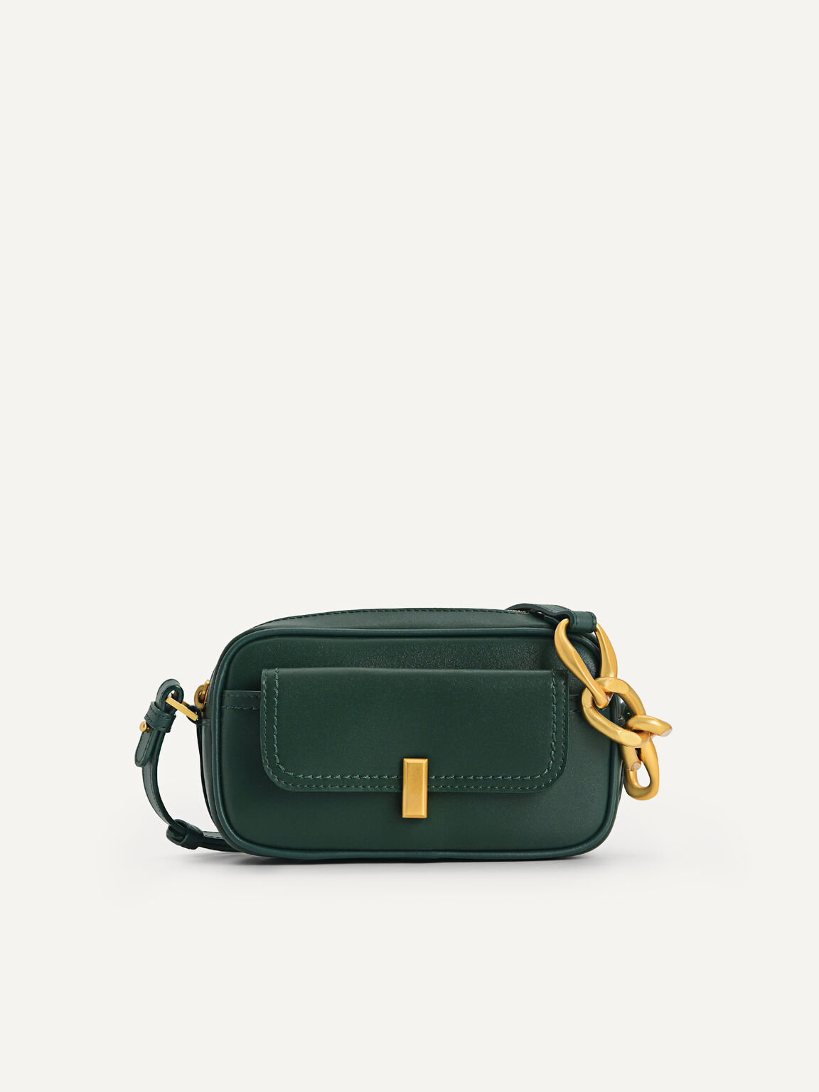 Pouch Leather Shoulder Bag, Dark Green, hi-res