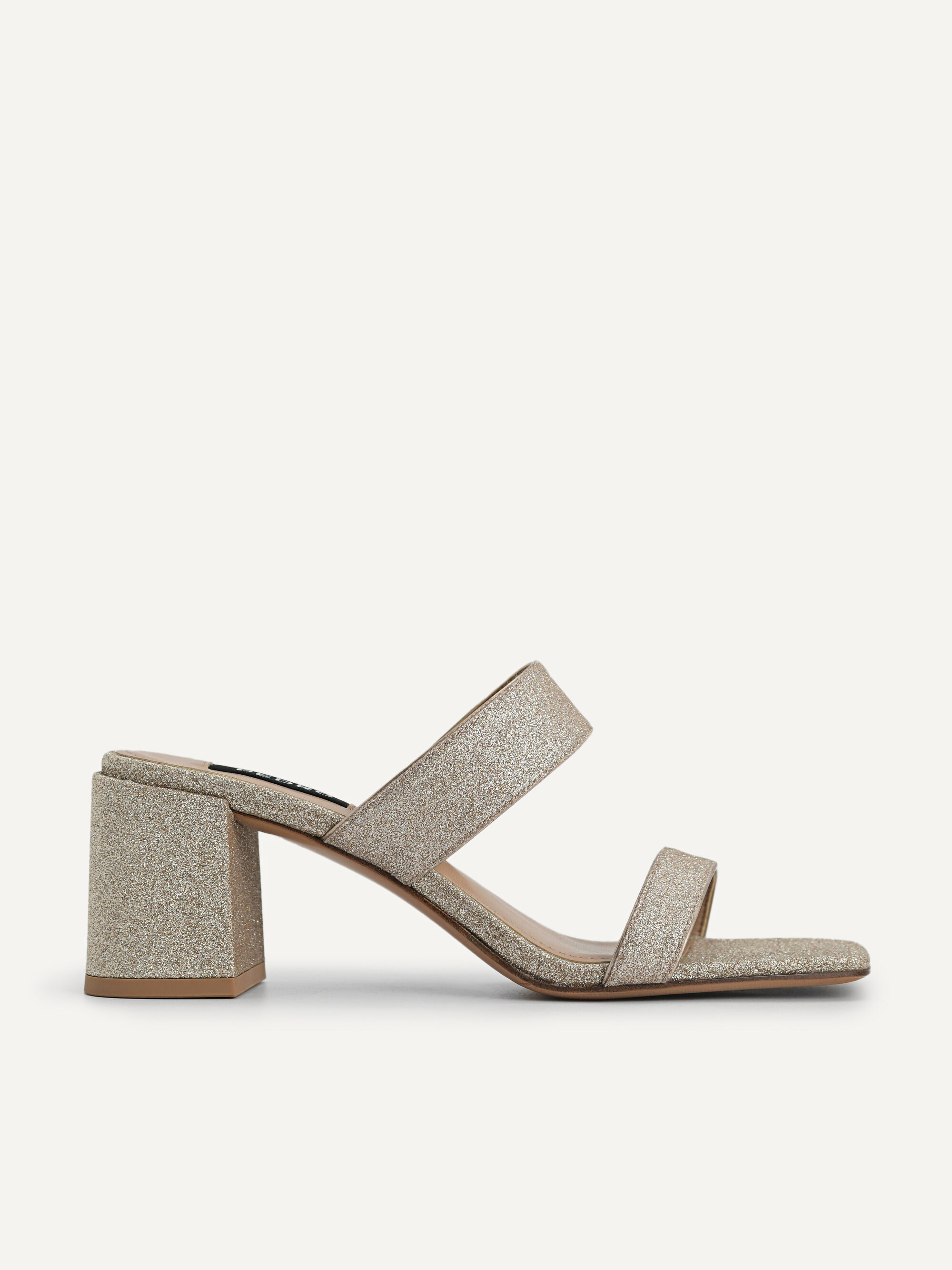 Gold Glitter Leather Heeled Sandals 