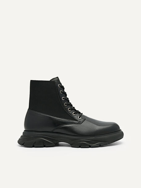 Hybrix Leather Lace-Up Boots, Black