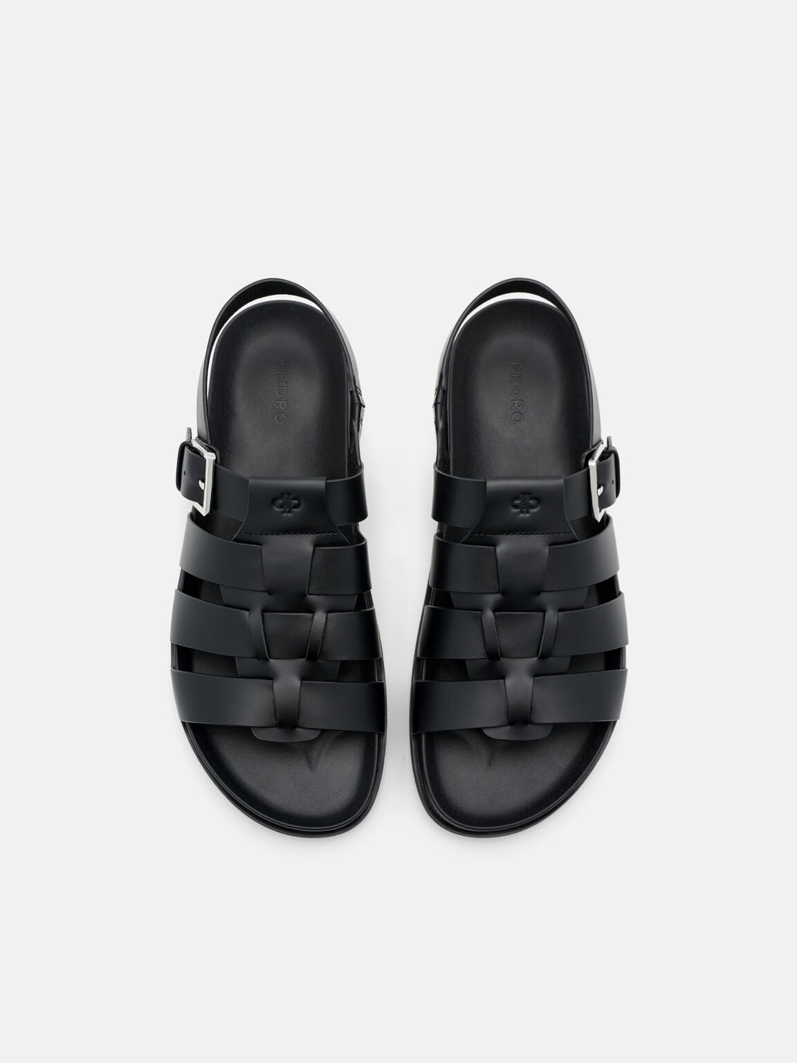 Leather Caged Backstrap Sandals, Black
