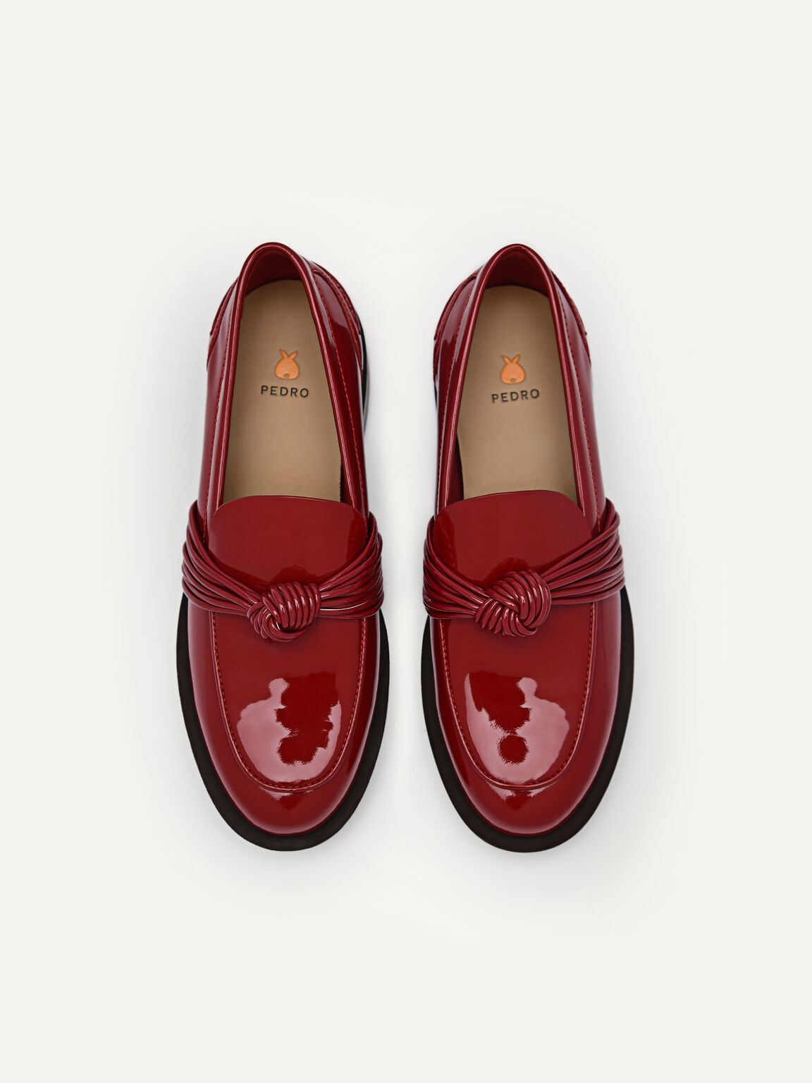 皮革蝴蝶結樂福鞋, 红色