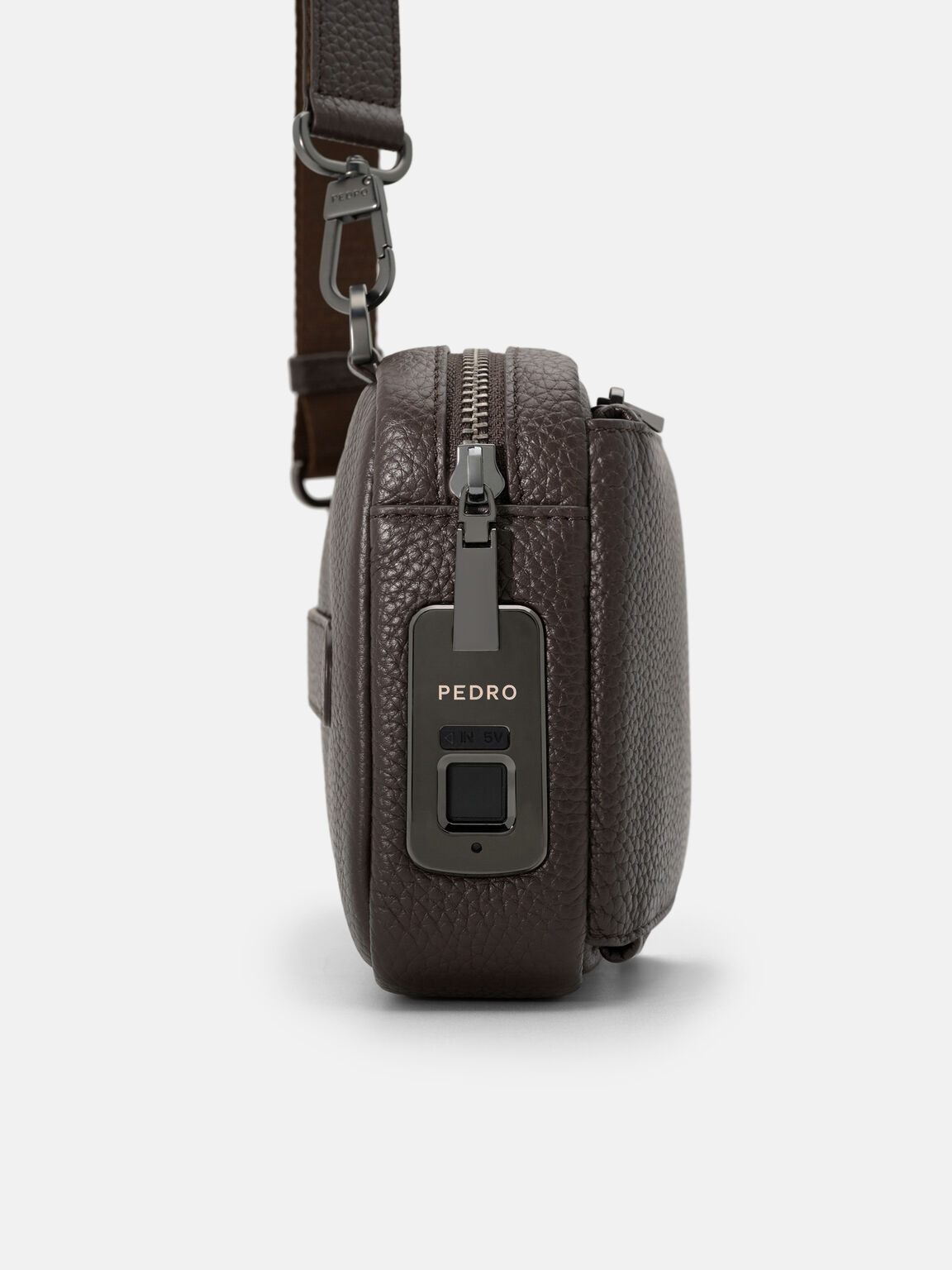 Fingerprint Lock Clutch Bag, Espresso Brown Tumble
