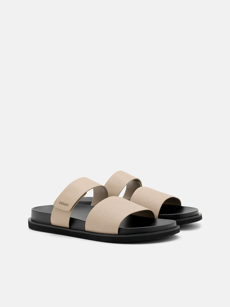 Embossed Slide Sandals, Light Taupe Embossed