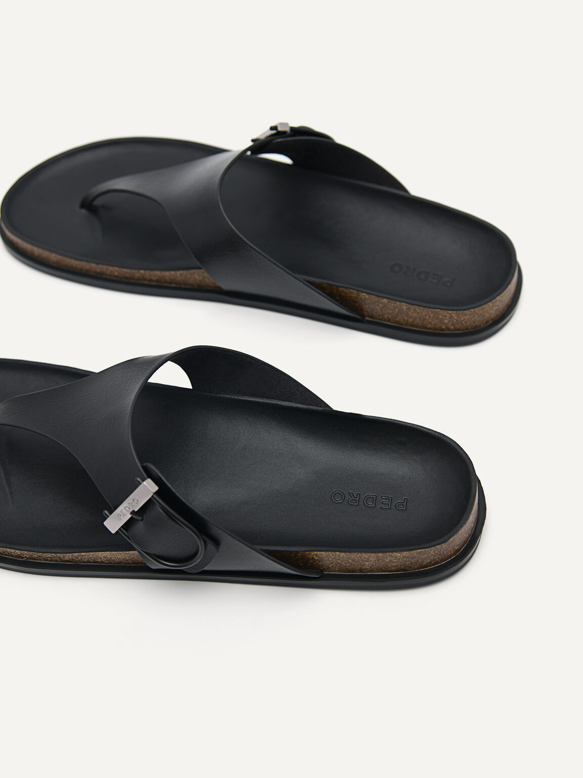 Synthetic Leather Thong Sandals, Black