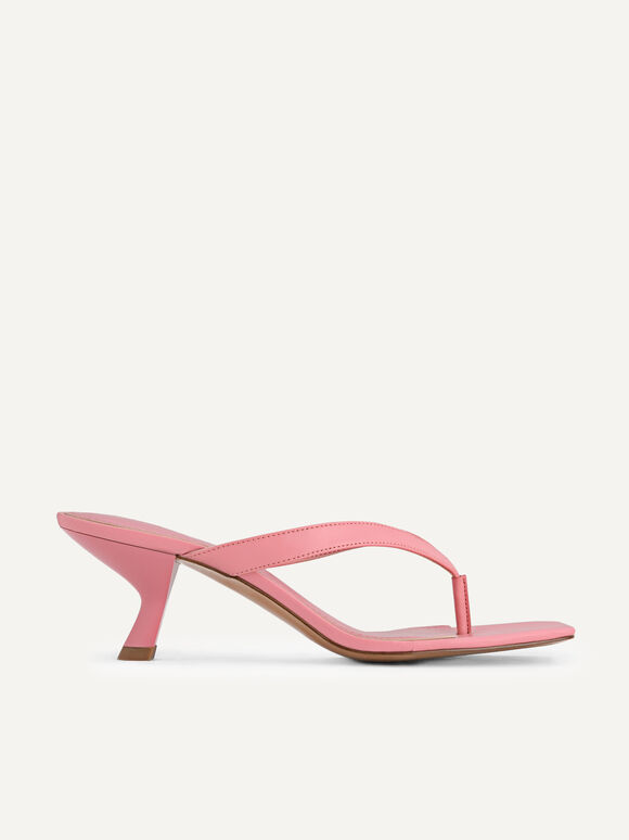 Square Toe Thong Heeled Sandals, Light Pink