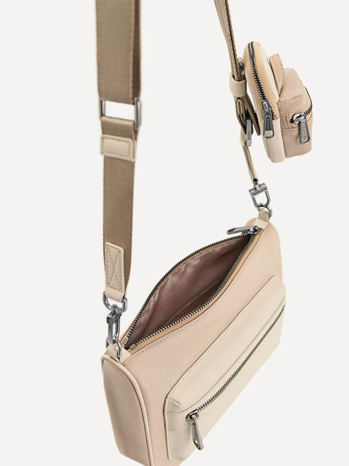 Nylon Sling Bag with Pouch, Beige