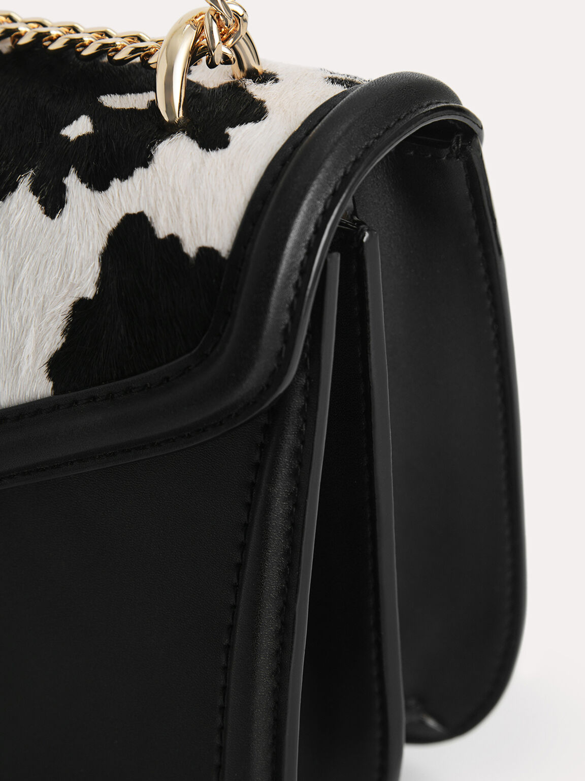 Cow-Printed Leather Shoulder Bag, Multi
