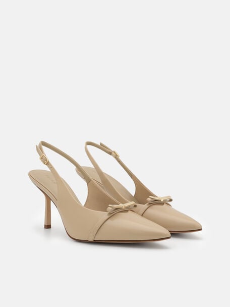 Jeanine Patent Leather Heel Slingback Pumps, Sand Patent