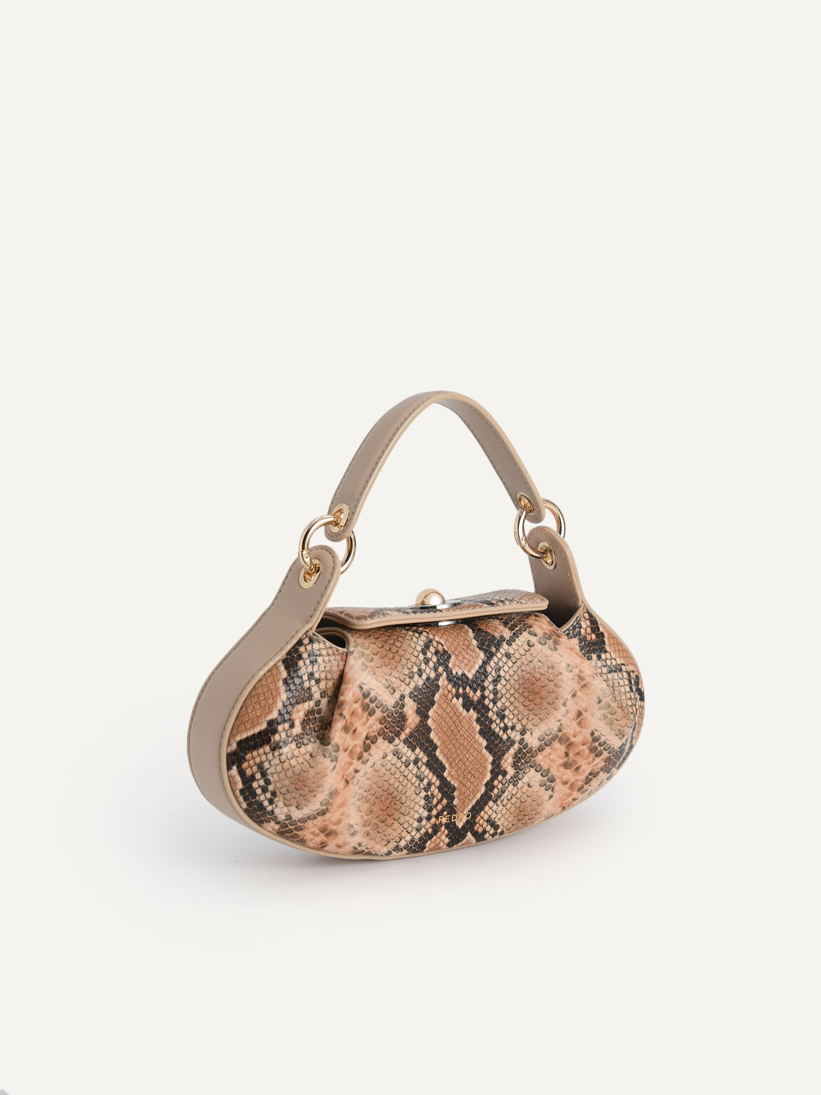 Snake-Effect Oval Top Handle Bag, Multi