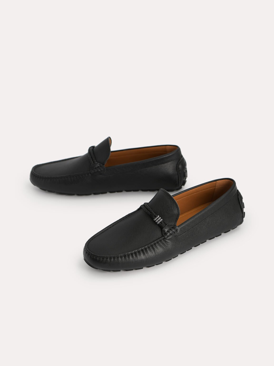 Leather Moccasins with Rope Detailing, Black, hi-res