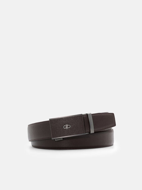 Embossed Leather Automatic Belt, Dark Brown Embossed
