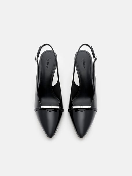 Jeanine Patent Leather Heel Slingback Pumps, Black Patent