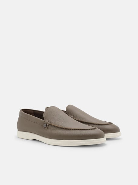 Oliver Tumbled Leather Loafers, Dark Taupe Tumble