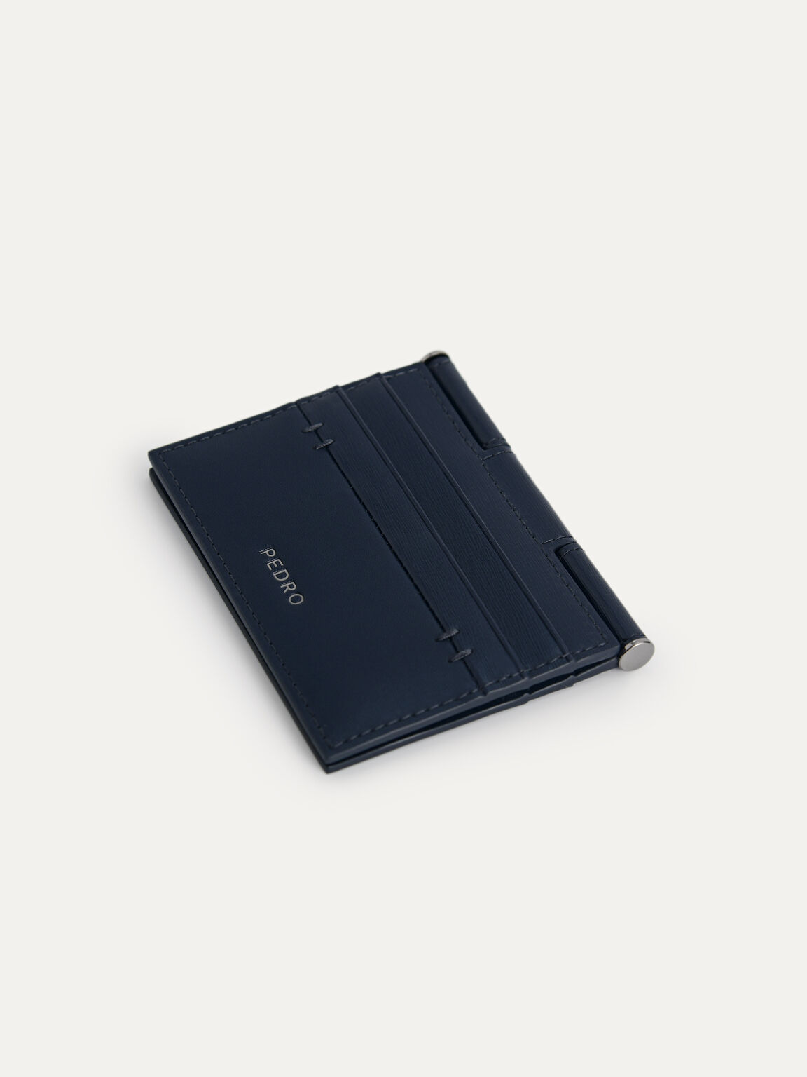 Textured Leather Flat Card Holder, Navy