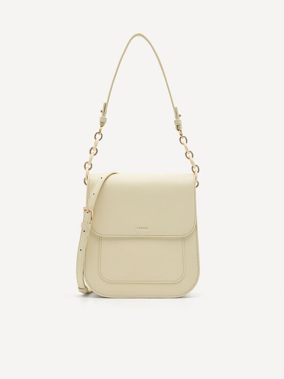 Shoulder Bag with Chain Handle, Light Yellow