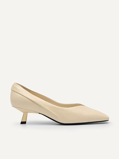 Cube Leather Pumps, Light Yellow