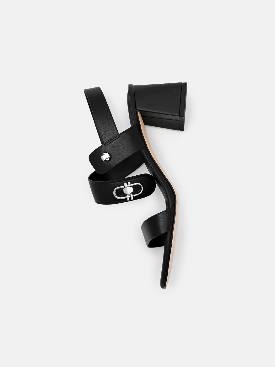 Sienna Leather Heel Sandals, Black