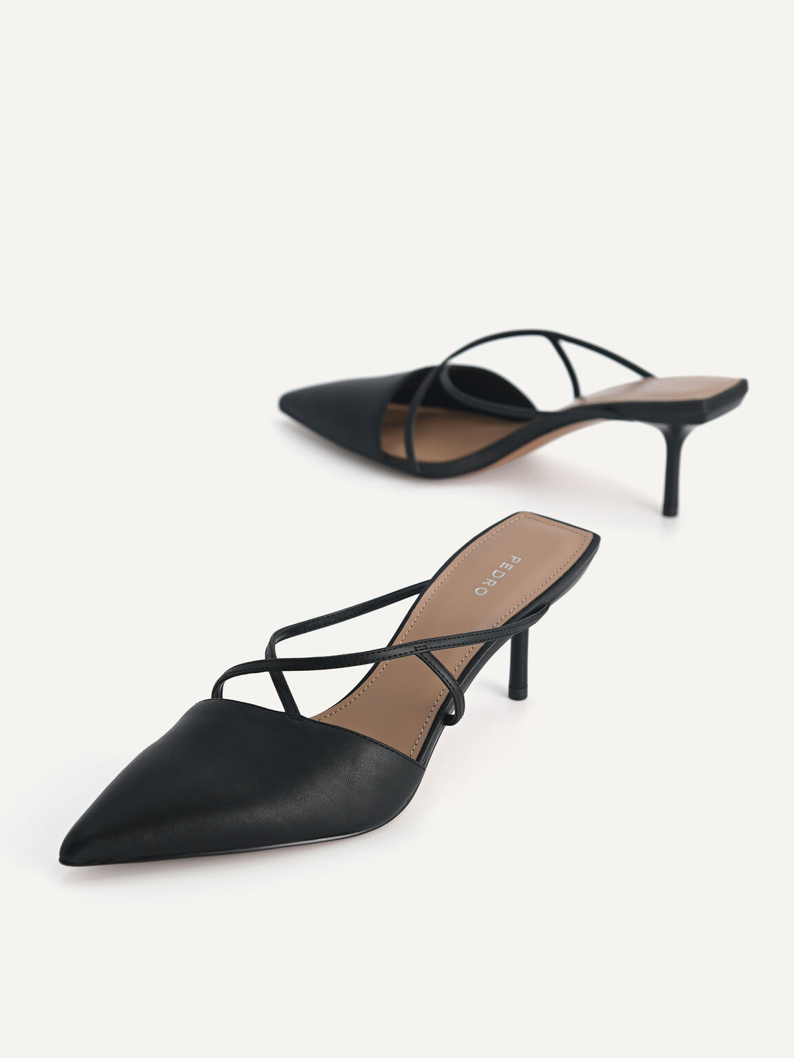 Pointed Toe Leather Heels, Black, hi-res