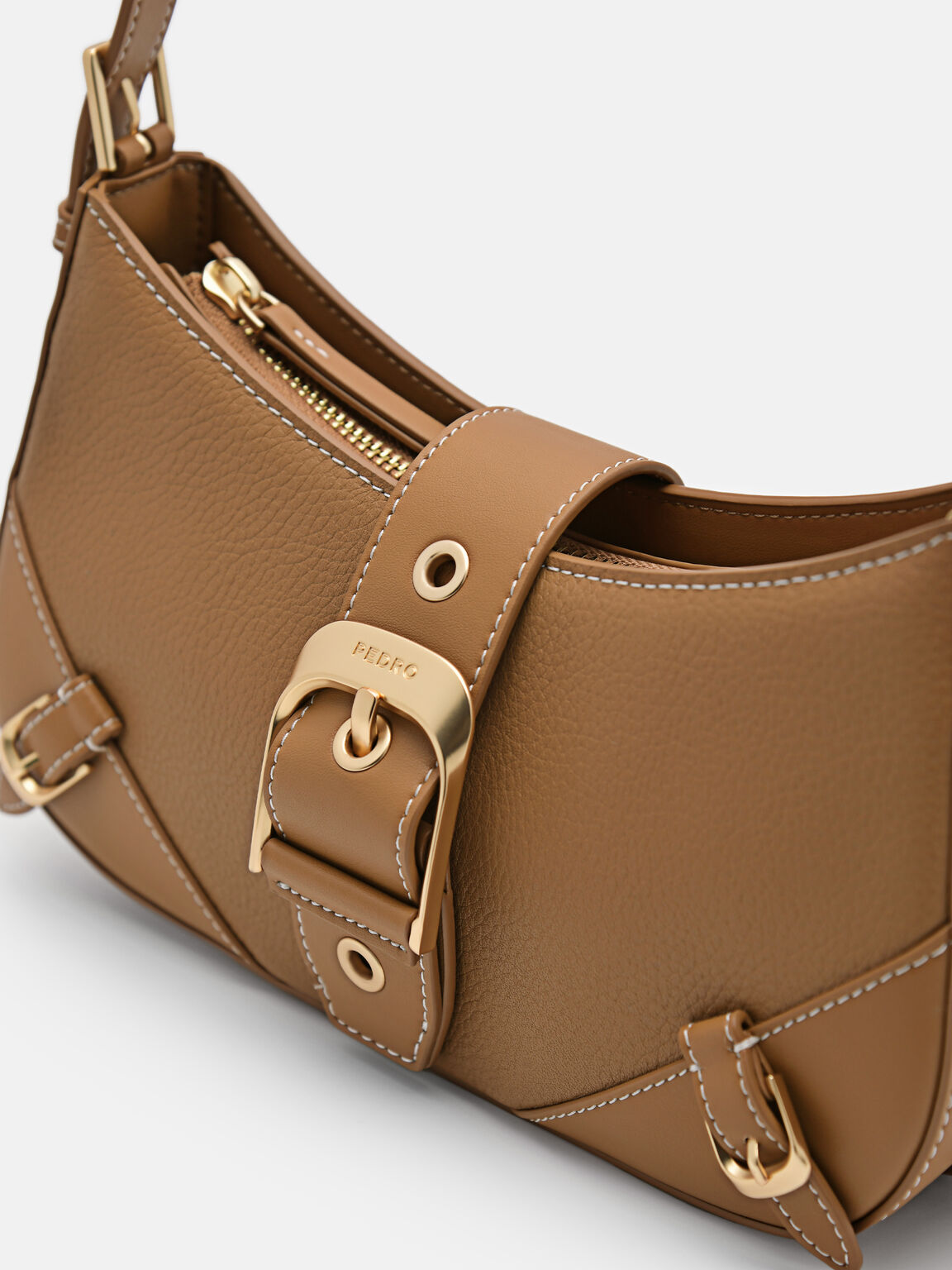 Helix Leather Shoulder Bag, Camel