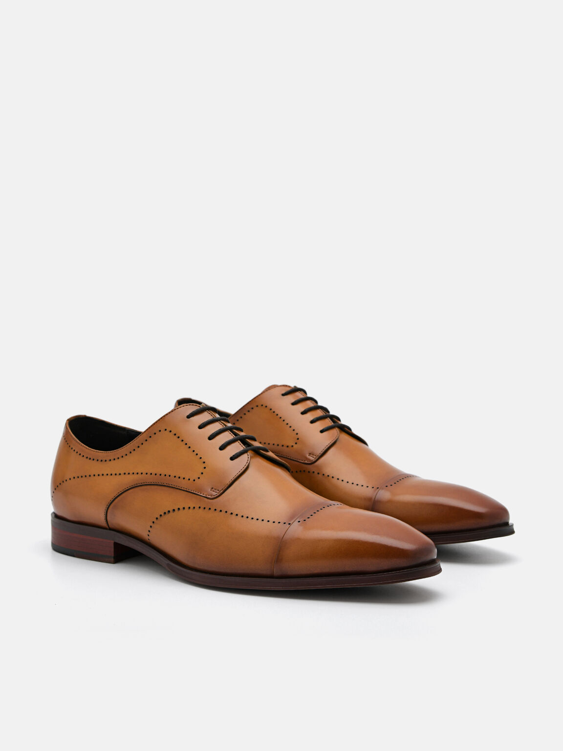Leather Brogue Derby Shoes, Camel