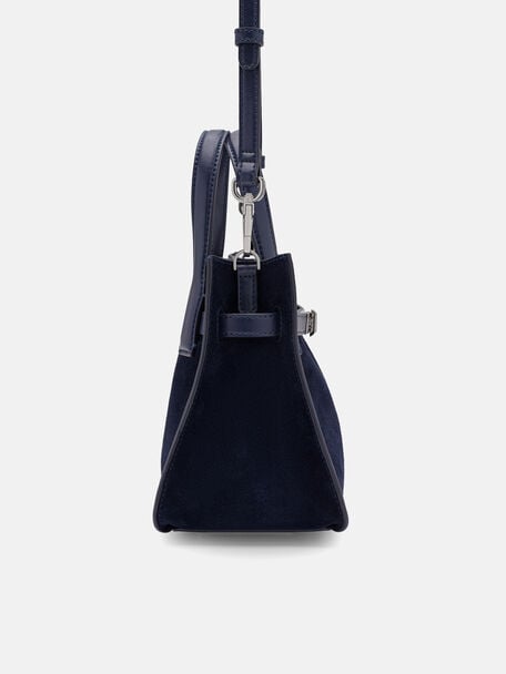 Danielle Small Leather Handbag, Dark Navy Suede