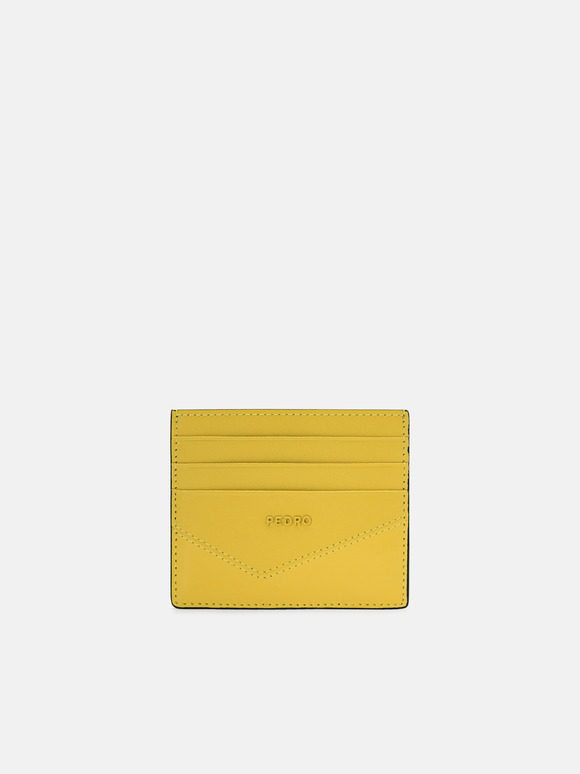 Leather Card Holder with Zipper, Yellow
