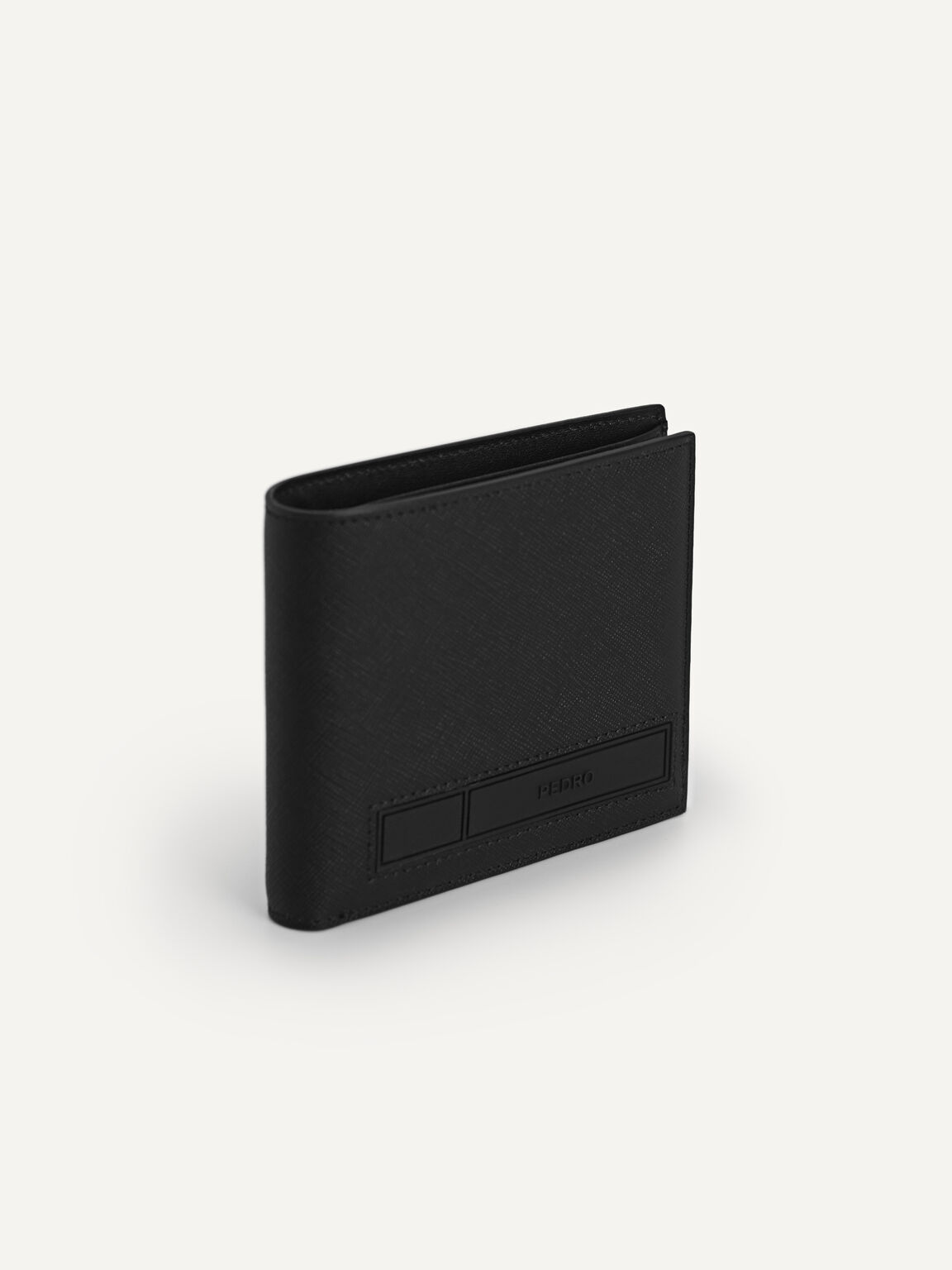 帶內袋紋理皮革錢包 (RFID), 黑色, hi-res