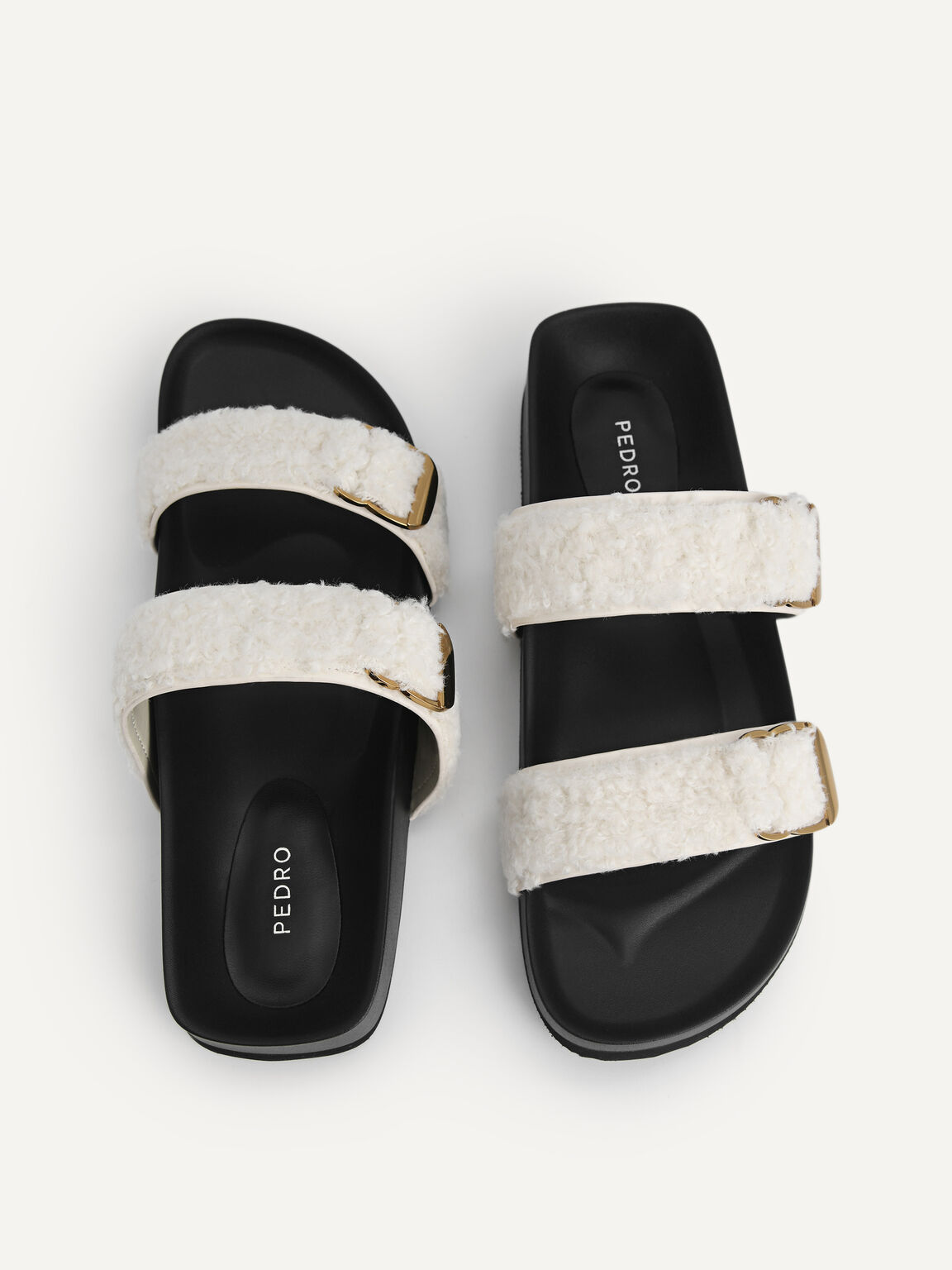 Shearling Double Strap Sandals, Beige