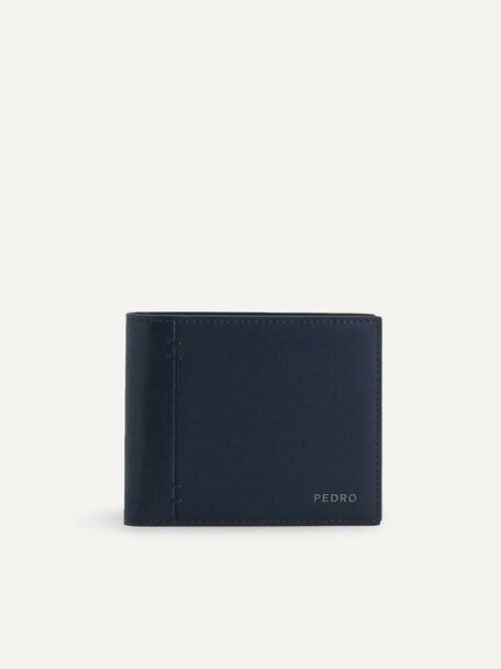 Textured Leather Bi-Fold Wallet, Navy