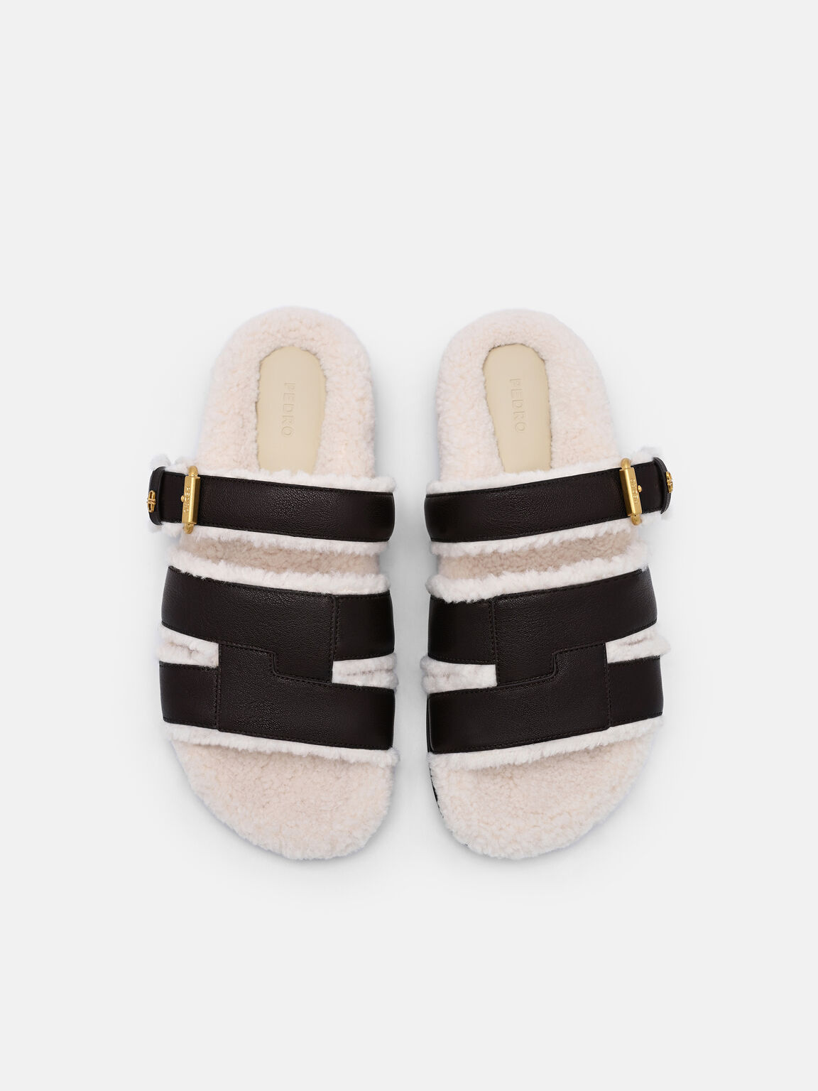 Iza Faux Shearling Leather Sandals, Dark Brown Fur